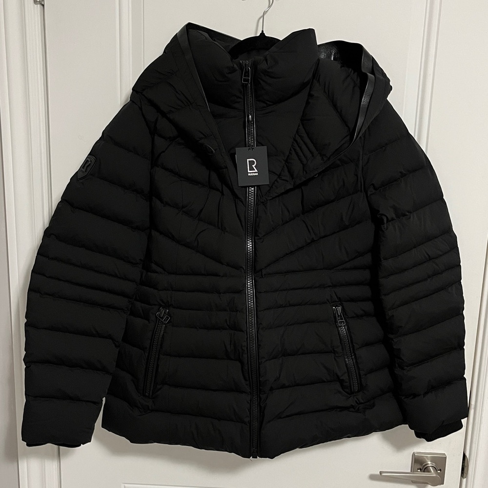 NWT - Rudsak Women’s Leather Trimmed Hooded Quilted Down Jacket - Size XL